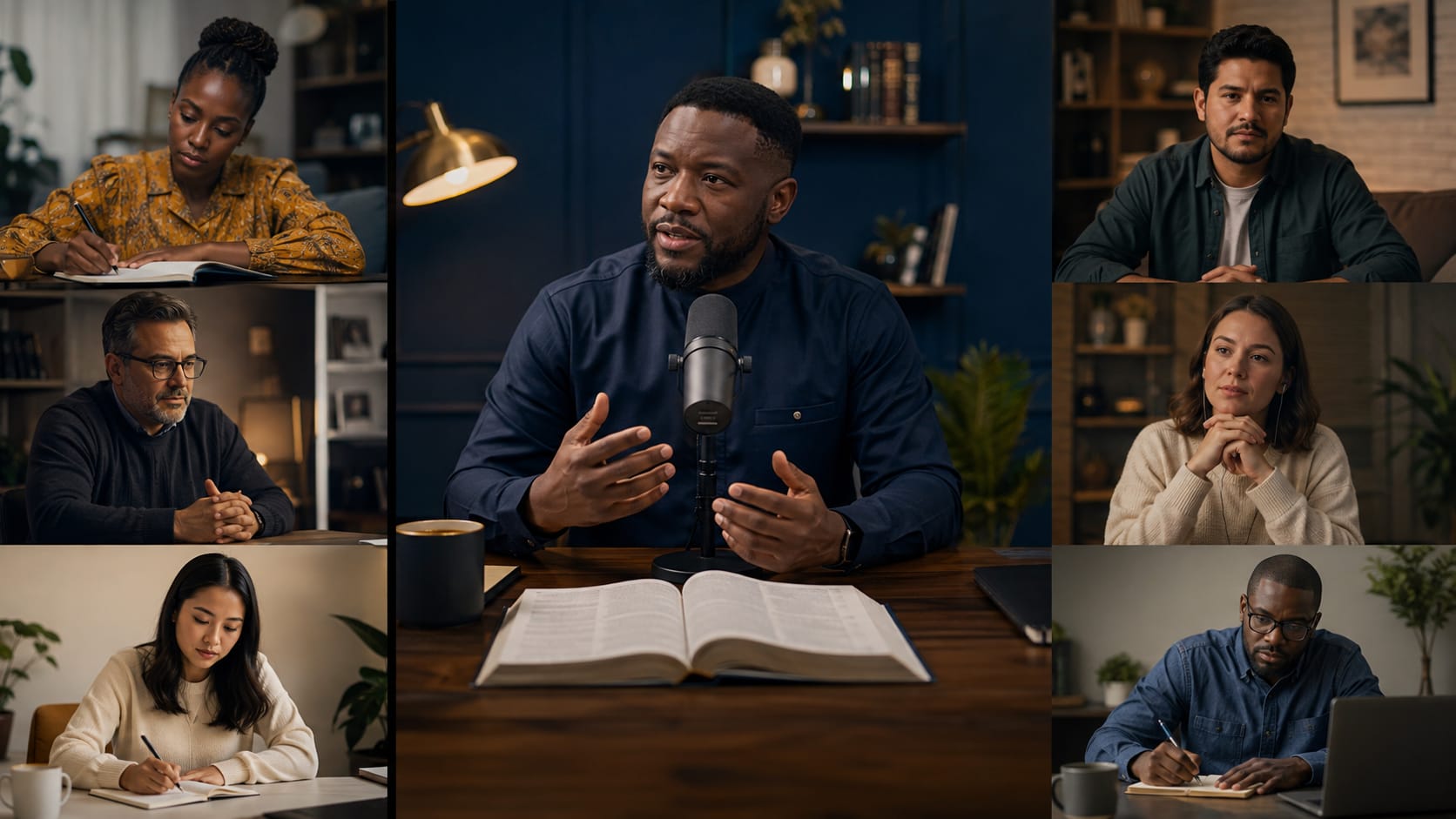 People in different countries participating in a digital Bible formation session.